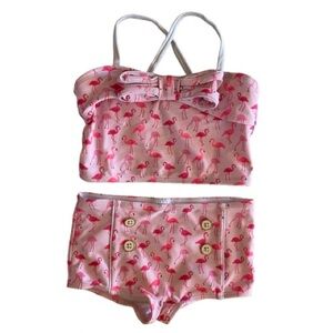 Janie and Jack Pink Flamingo Girls 2 Piece Swimsuit Size 4 Tropical Beach Retro